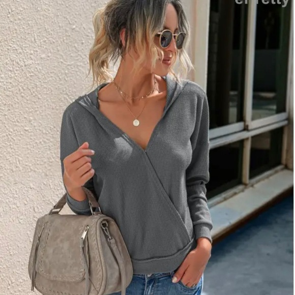 Gray Waffle Knit Hoodie - Picture 2 of 4